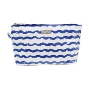 Wicked Sista Wavy Stripe Large Luxe Cosmtic Waterproof Makeup Bag Blue
