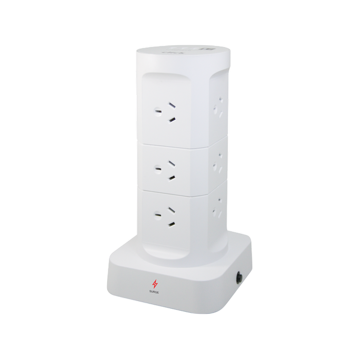 Click 12 Outlet Tower With Surge Protection