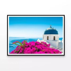Pink Bougainvillea In Santorini  Print 100% Australian Made 90x60cm  (poster)