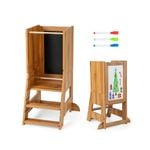 Costway Kids Step Stool Adjustable Toddler Tower Bathroom Kitchen,Natural