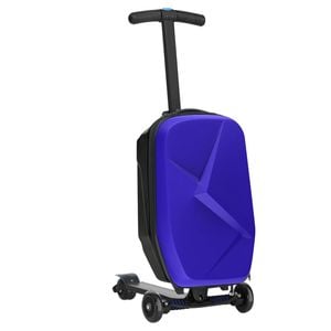 Ufurniture 2 in 1 Suitcase Scooter Foldable Ride-on Luggage with LED Wheels & Adjustable Height Handle Blue