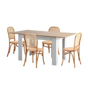 Oikiture 5PCS Dining sets 160cm Extendable Table with Chairs Rattan Natural