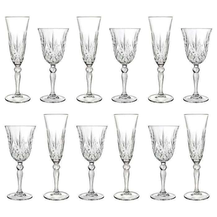 RCR Crystal 12pc Melodia Wine Glasses & Champagne Flutes Set
