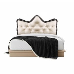 SOGA Home & Living Bundle – Cream Tufted Crown Pillow & Black Cozy Flannel Throw Blanket