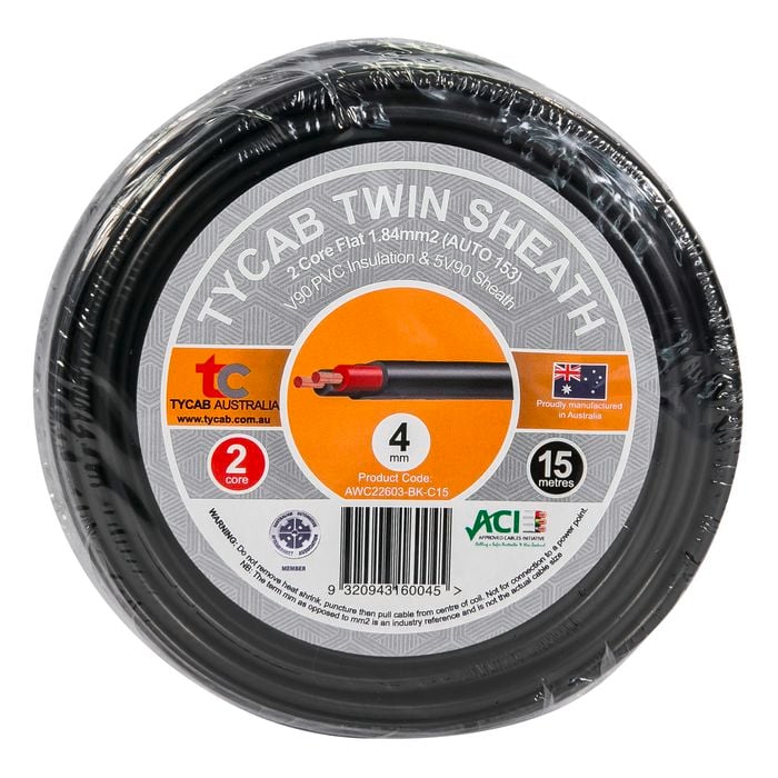 Tycab Cables 1.84mm² x 15m Black Twin Sheath