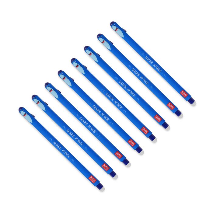 8x Legami Erasable Gel Pen Rollerball Friction Writing Stationery Shark Blue Ink