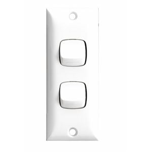 HPM 2 Gang Architrave Light Switch - White