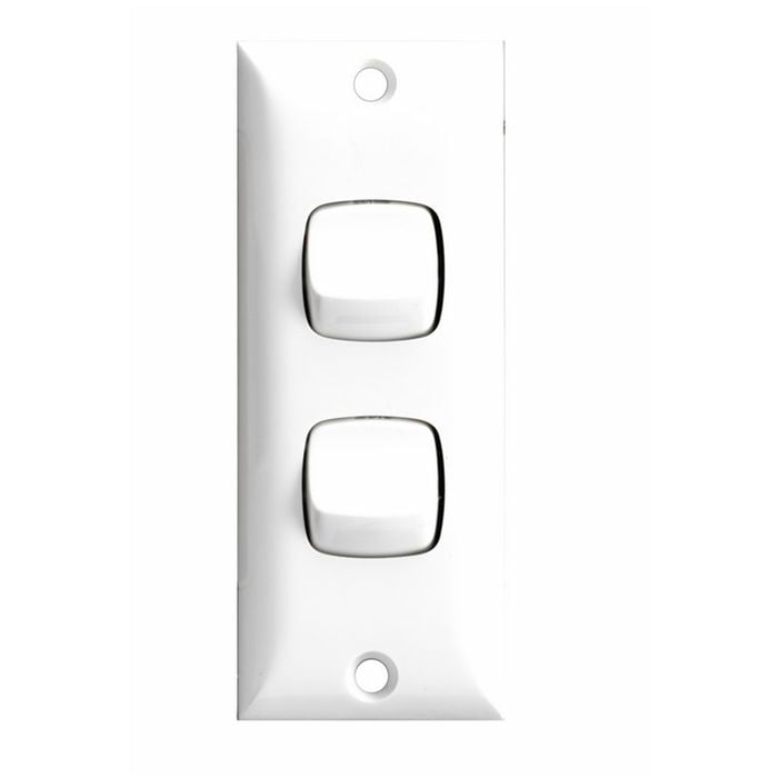 HPM 2 Gang Architrave Light Switch - White