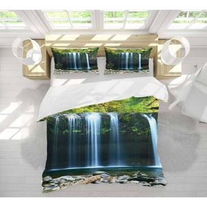 3D Waterfall Lake 75 Bed Pillowcases Quilt Queen Size