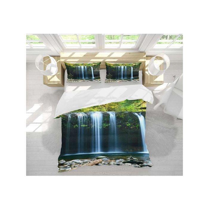 3D Waterfall Lake 75 Bed Pillowcases Quilt Queen Size