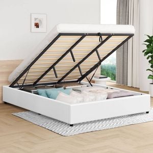 Alfordson Bed Frame King Gas Lift Storage Base White