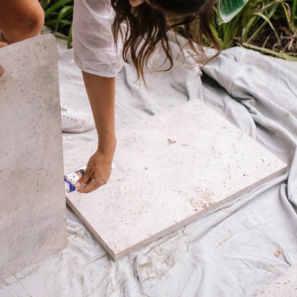 Gluing terrazzo tiles