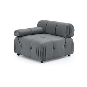 Foret 1 Pc Arm Seat Modular Tufted Velvet Sofa Lounge Couch Furniture Dark Grey