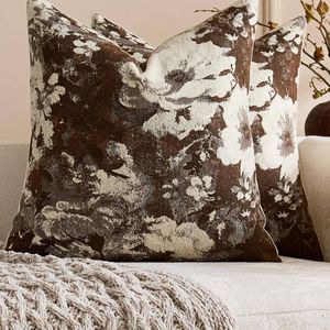 Gioia Casa 2-Pack Vintage Floral Chenille Cushion Covers 45cm x 45cm - Brown