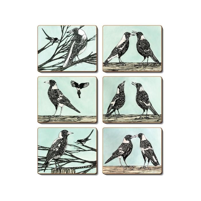 Cinnamon Cork Backed Coasters Set of 6 Magpie Song