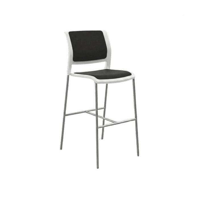 Olg Game Bar Stool Chrome Legs White Shell Black Upholstered Seat And Back