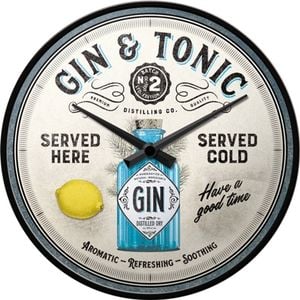 Nostalgic Art 30cm Gin & Tonic Round Metal Battery Operated Wall Clock