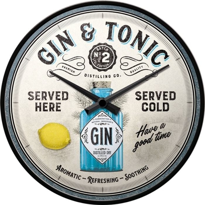 Nostalgic Art 30cm Gin & Tonic Round Metal Battery Operated Wall Clock
