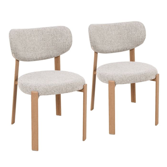 Nomi Natural Oak Look Upholstered Dining Chair - Beige Fabric (Set of 2)