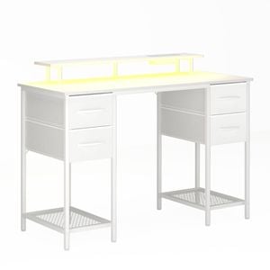 Ufurniture Gaming Desk with RGB LED Lights & Power Outlets White 120cm
