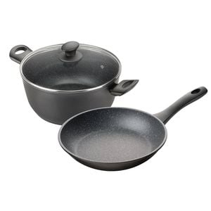 2pc Pyrostone 26cm Frypan/Casserole Pot/Frying Pan Cookware/Cooking Set Black