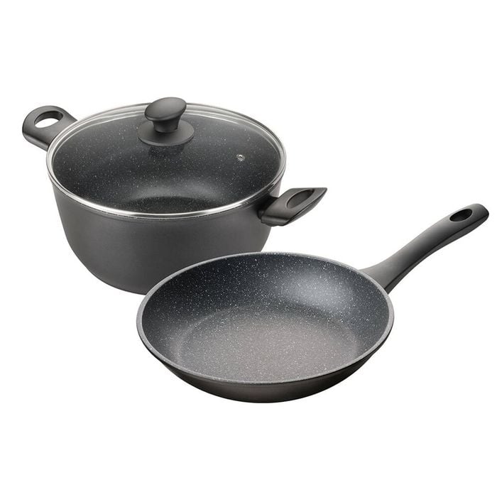 2pc Pyrostone 26cm Frypan/Casserole Pot/Frying Pan Cookware/Cooking Set Black