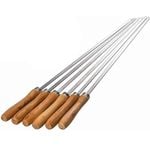 6 Pack Flat Blade Barbecue Shish Kebab Skewers of Stainless Steel with Wooden Handle