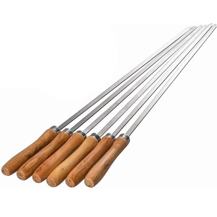 6 Pack Flat Blade Barbecue Shish Kebab Skewers of Stainless Steel with Wooden Handle