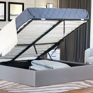 Istyle Alexander King Gas Lift Ottoman Storage Bed Frame Fabric Grey
