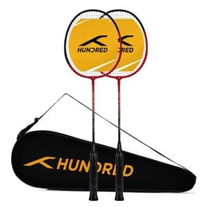 HUNDRED Powertek 100 (Set of 2) Badminton Racquet with Full Cover (Red/Black, Size: Standard, Grip Size: G5)