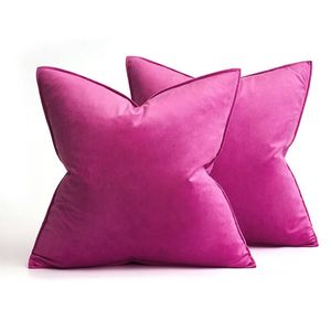 Catzon 2 Pcs Decorative Velvet Throw Pillow Covers Soild for Home Car 60X60cm-Rose Red