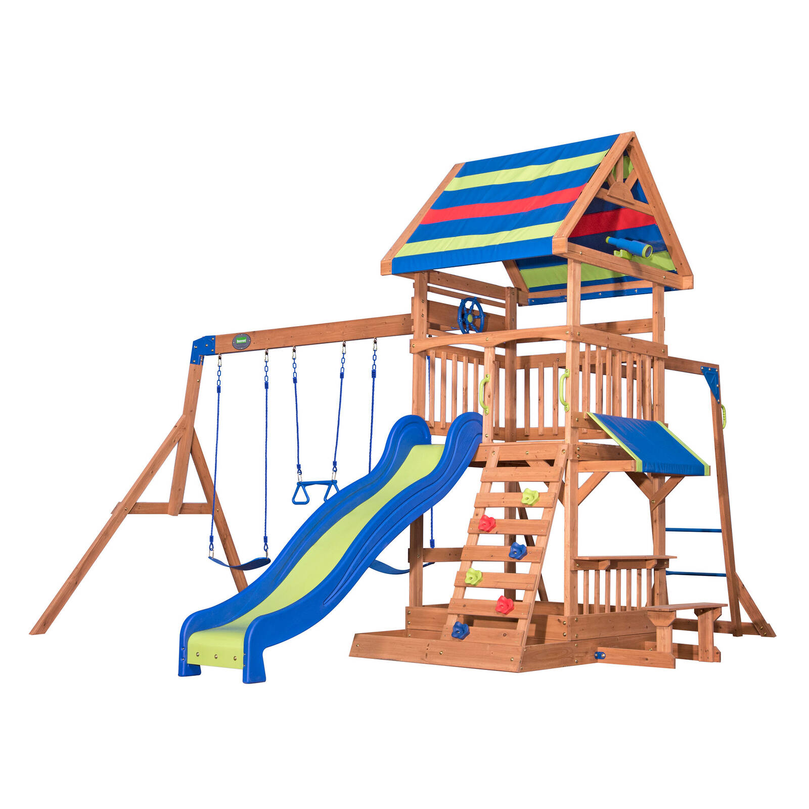 Backyard Discovery Nortbrook Cedar Wood Play Centre Swing Set with Slide  and Fort