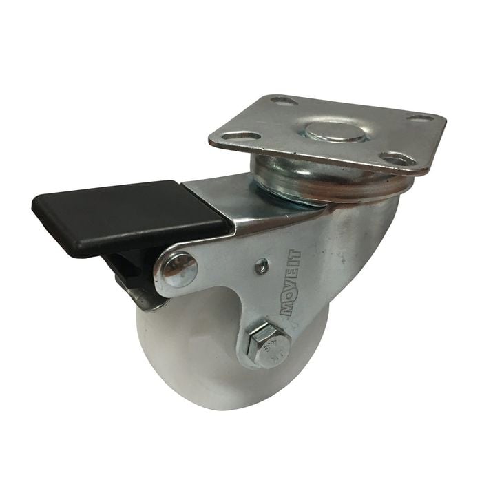 MoveIt 50mm 40kg White Polypropylene Swivel Plate Castor With Brake