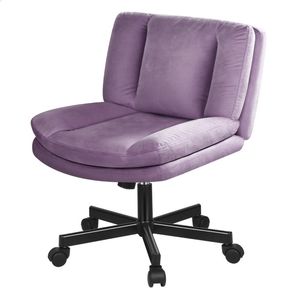 Alfordson Armless Office Desk Chair Mid Back Wide Seat W/ Wheels Velvet Purple