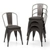 Costway 4pcs Metal Dining Chairs Stackable Kitchen Chair Cushioned Seat Grey