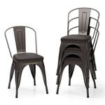 Costway 4PCS Metal Dining Chairs Stackable Kitchen Chair Cushioned Seat Grey