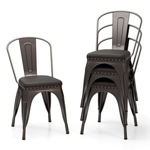 Costway 4pcs Metal Dining Chairs Stackable Kitchen Chair Cushioned Seat Grey