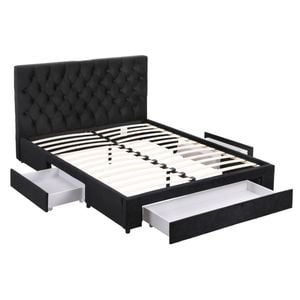 Artiss Queen Bed Frame Storage Charging Station Upholstered 3 Drawers