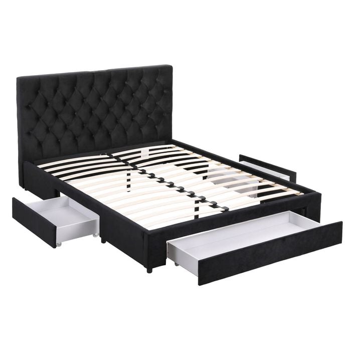 Artiss Queen Bed Frame Storage Charging Station Upholstered 3 Drawers