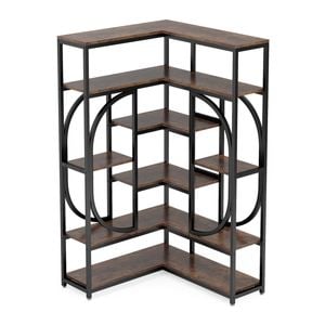 Oakory 176cm L-shaped Corner Bookshelf With 7 Tiers In Rustic Brown & Black