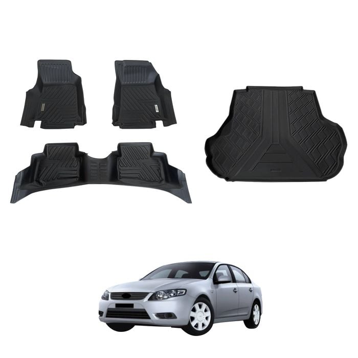 AUSGO Floor Mats & Boot Liner Set for Ford Falcon FG ecoLPi Series 2008-2014 Car Floor Liners Cargo Mat