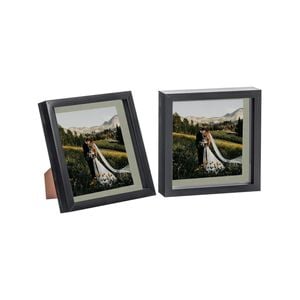 Nicola Spring 2 Piece 8 x 8 3D Shadow Box Photo Frame Set - Craft Display Picture Frame with 6 x 6 Mount - Black