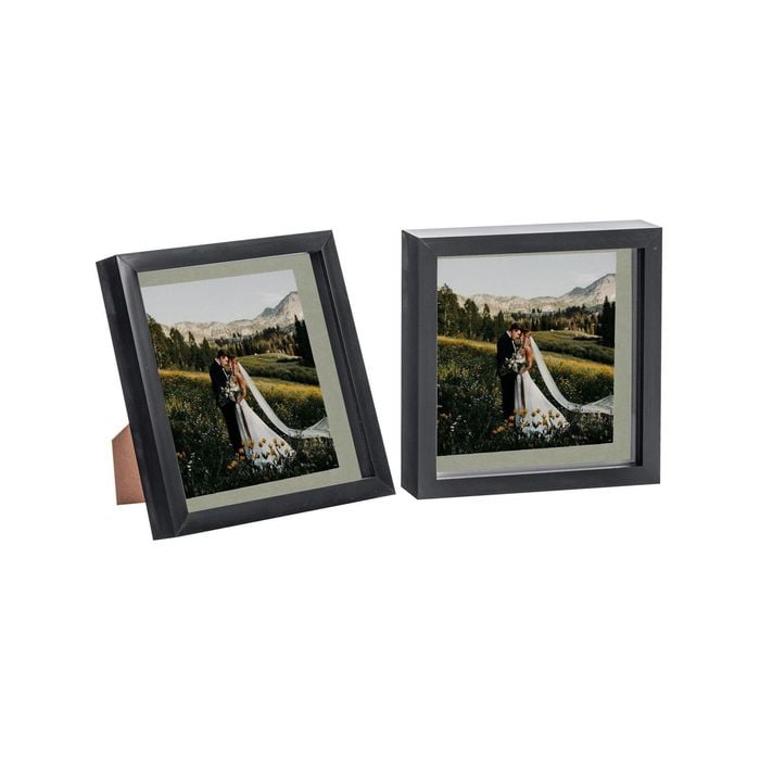 Nicola Spring 2 Piece 8 x 8 3D Shadow Box Photo Frame Set - Craft Display Picture Frame with 6 x 6 Mount - Black