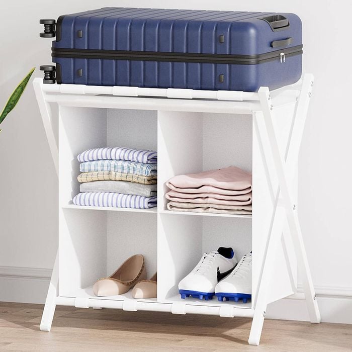 HOMFURN Luggage Rack with storage, Folding Suitcase Stands, Space Saving Suitcase Holders for Guest Room, Bedroom Hotel
