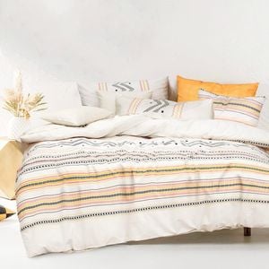 Amsons 100% Cotton Queen Quilt Cover Set - Charlotte- Cream/Peach/Black/Yellow