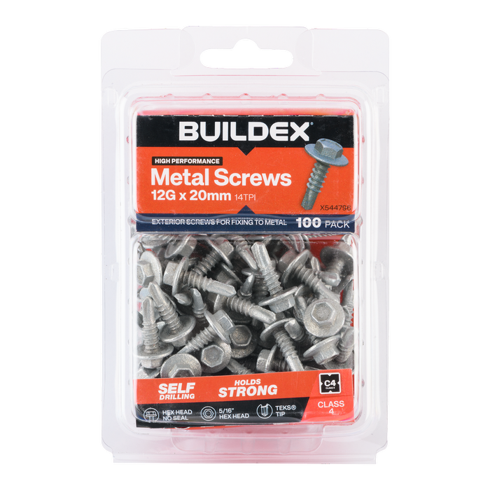 Buildex 12G x 20mm Class 4 Sheet Metal Screws - 100 Pack