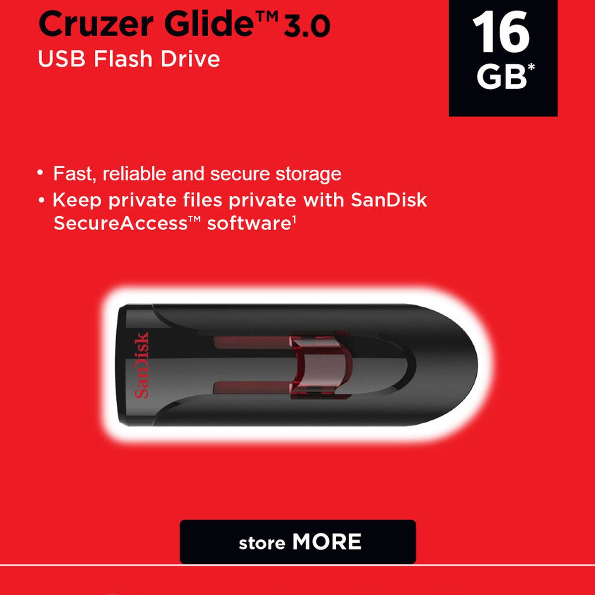 Clé USB SanDisk 256Go Cruzer Glide CZ600 USB 3.0 Type A Noir Rouge Lecteur Usb Flash