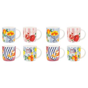 2x 4pc Porto Porcelain Positano Mugs Drinking Cups 330ml Assorted Designs
