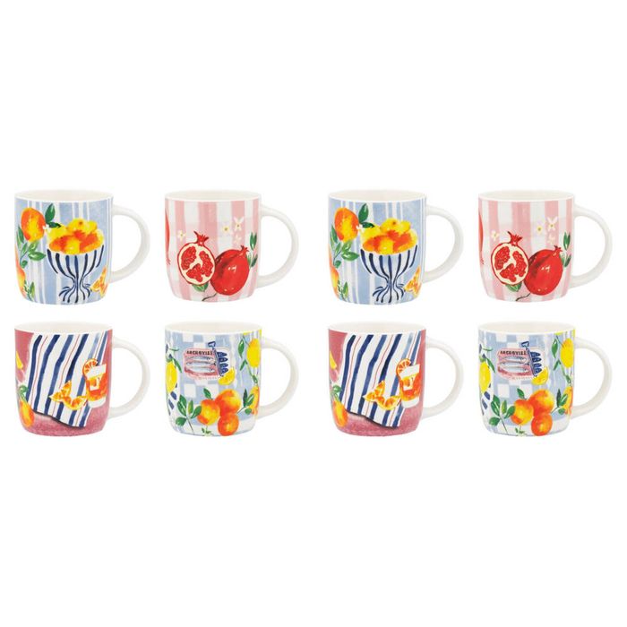 2x 4pc Porto Porcelain Positano Mugs Drinking Cups 330ml Assorted Designs