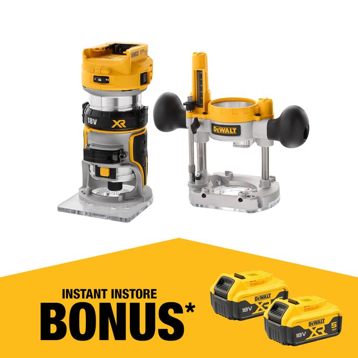 DeWalt 18V XR Li-ion Cordless Brushless 6.35mm (1/4") Laminate Trim Router With Plunge Base - Skin Only